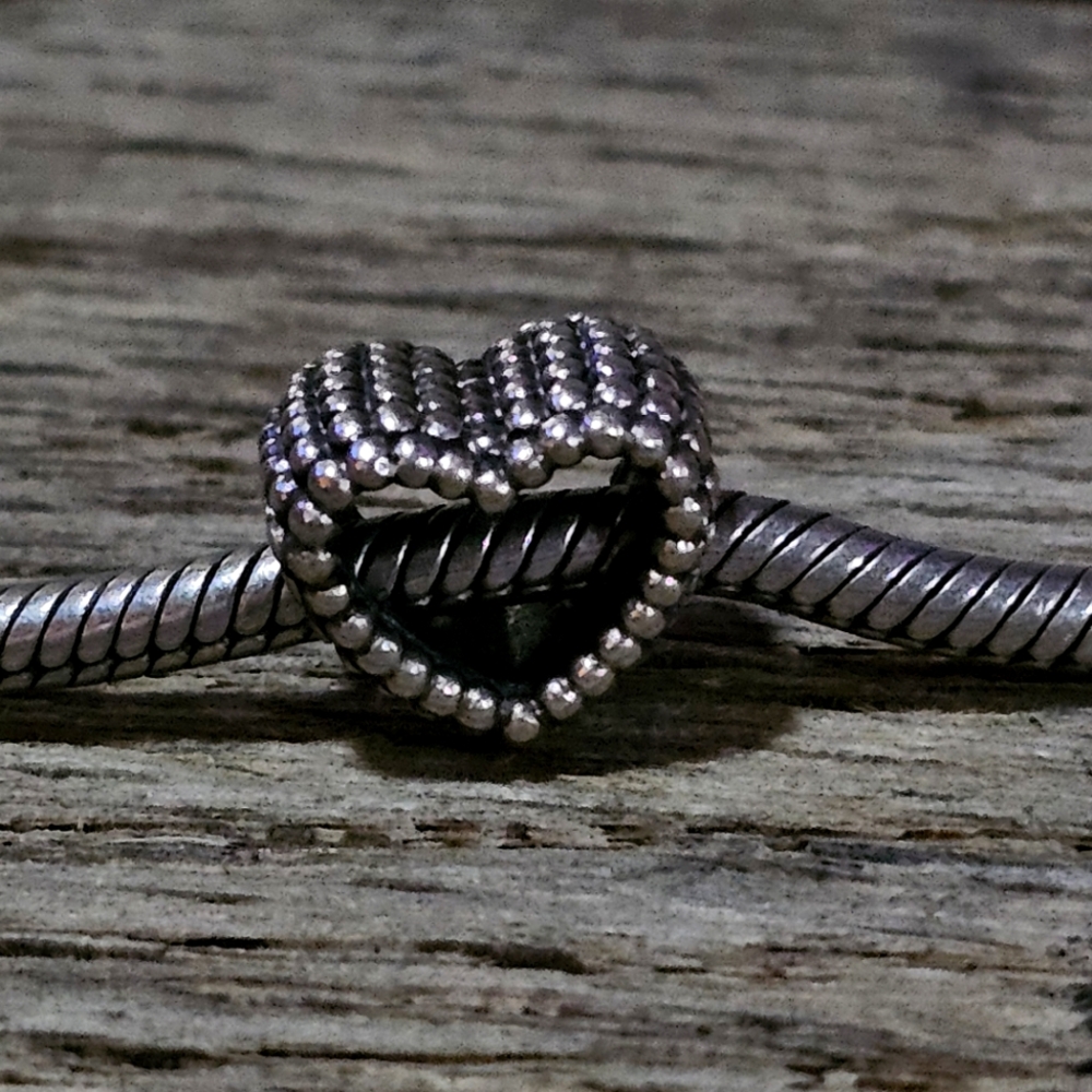 EUC PANDORA Beaded Open Heart Charm Sterling Silver